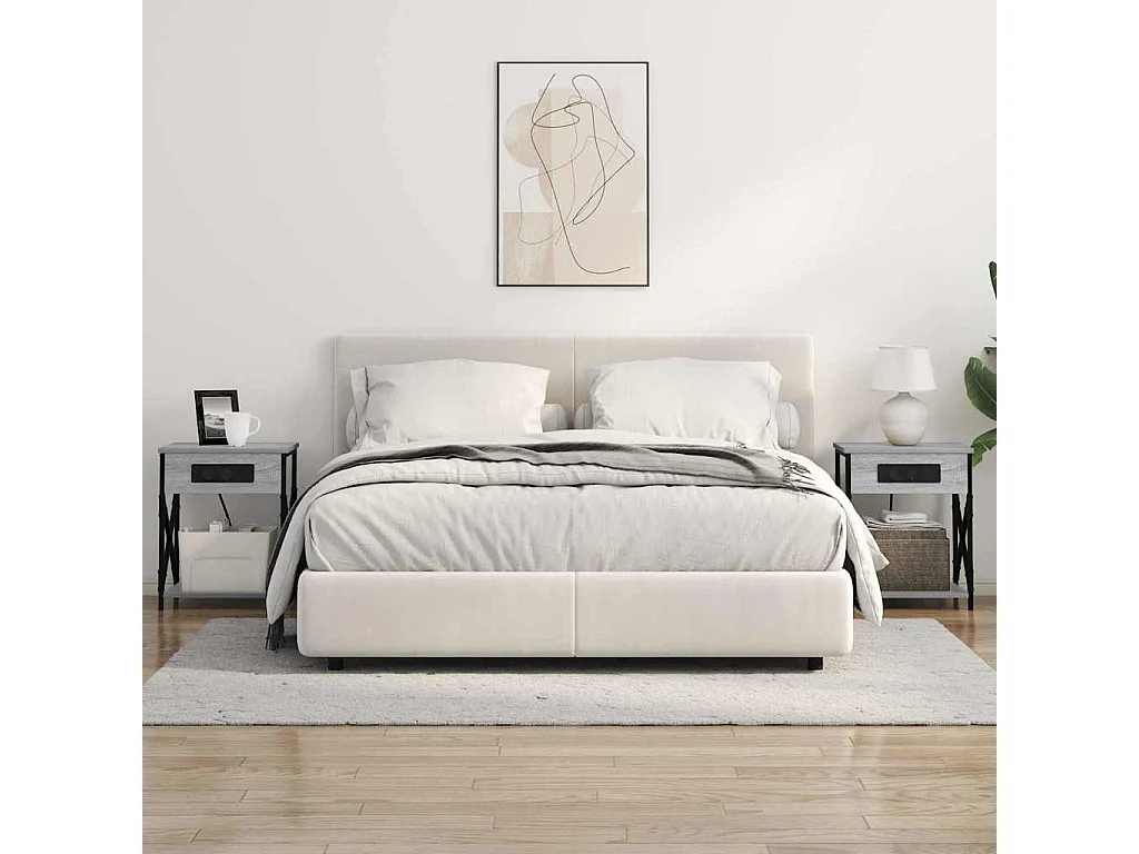 Mesita de Noche | Mesa auxiliar con Estación de Carga Gris sonoma