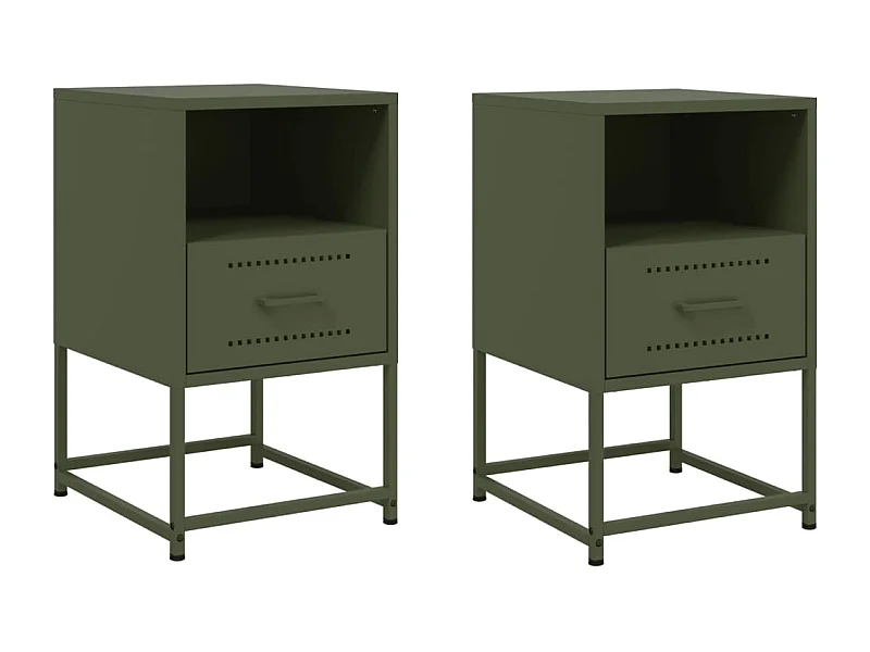 Tables de chevet lot de 2 avec rangement vert olive 36x39x60,5 cm acier