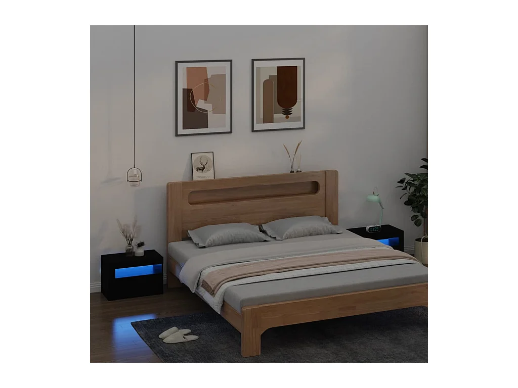 Mesitas de noche | Mesilla de noche con luces LED 2 uds negro 60x35x40 cm