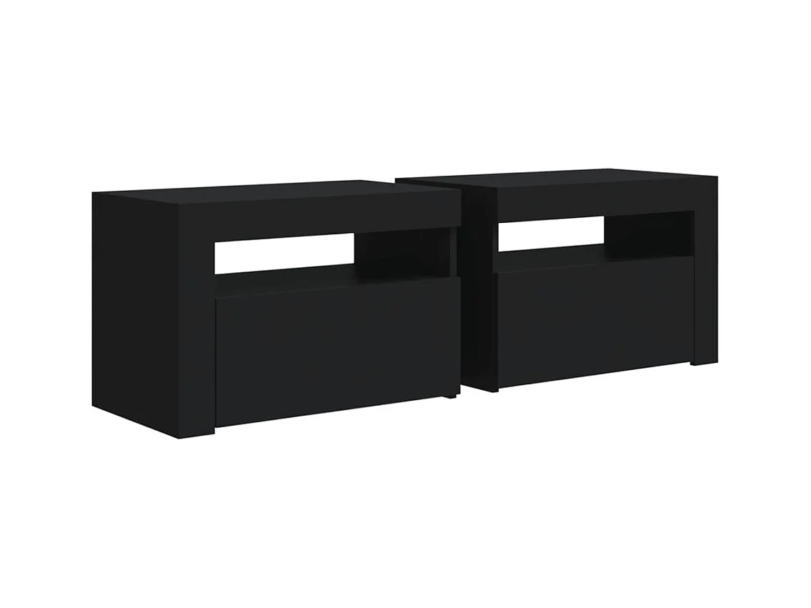 Mesitas de noche | Mesilla de noche con luces LED 2 uds negro 60x35x40 cm