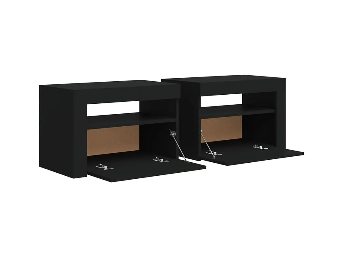 Mesitas de noche | Mesilla de noche con luces LED 2 uds negro 60x35x40 cm