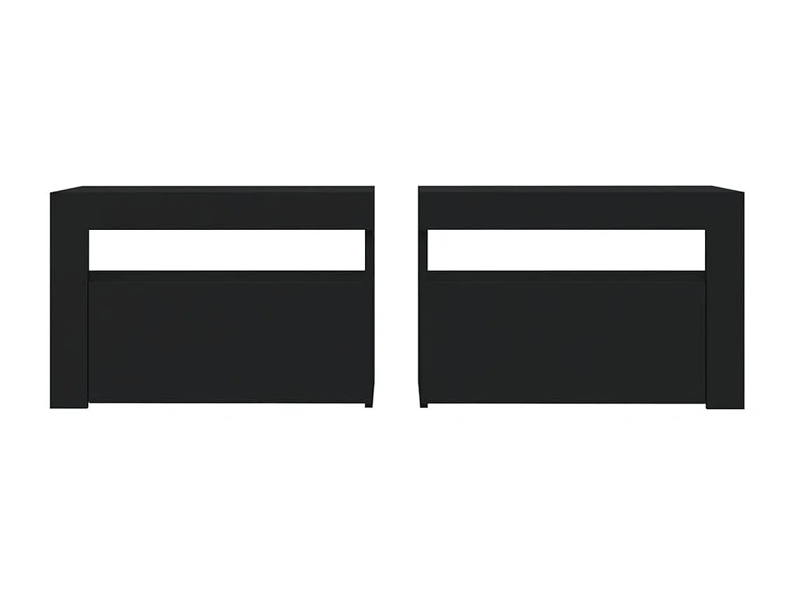 Lot de 2 Tables de chevet avec LED Noir 60x35x40 cm