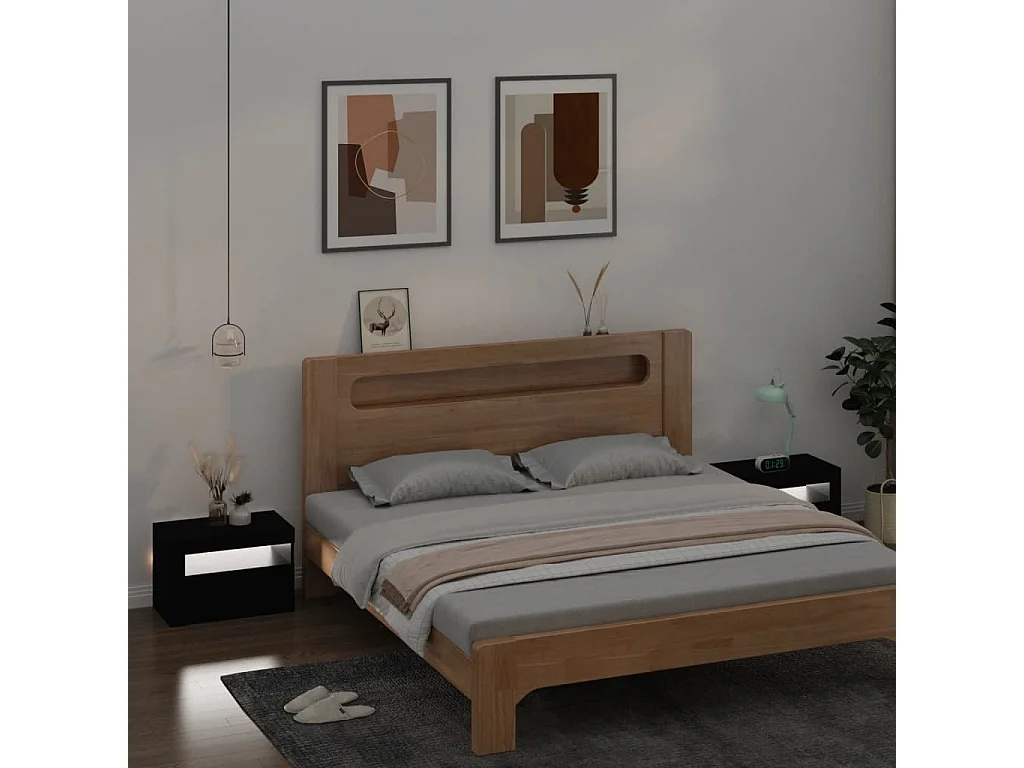 Lot de 2 Tables de chevet avec LED Noir 60x35x40 cm