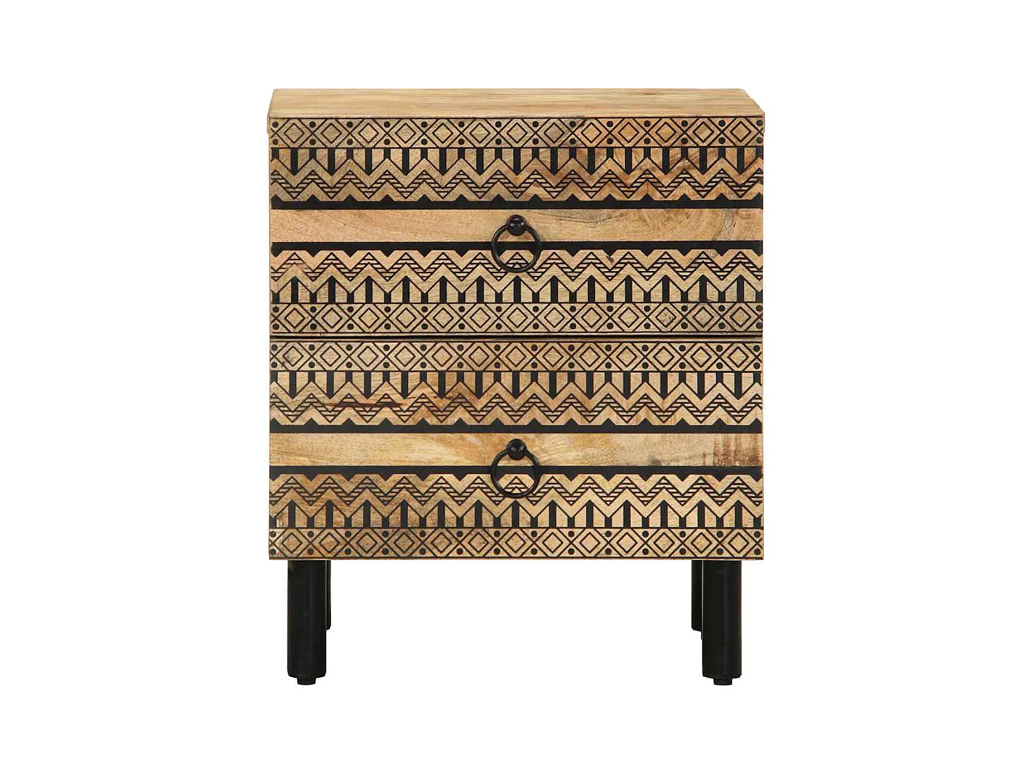 Mesita de noche | Mesilla de noche madera maciza mango rugosa negro 40x33,5x46 cm