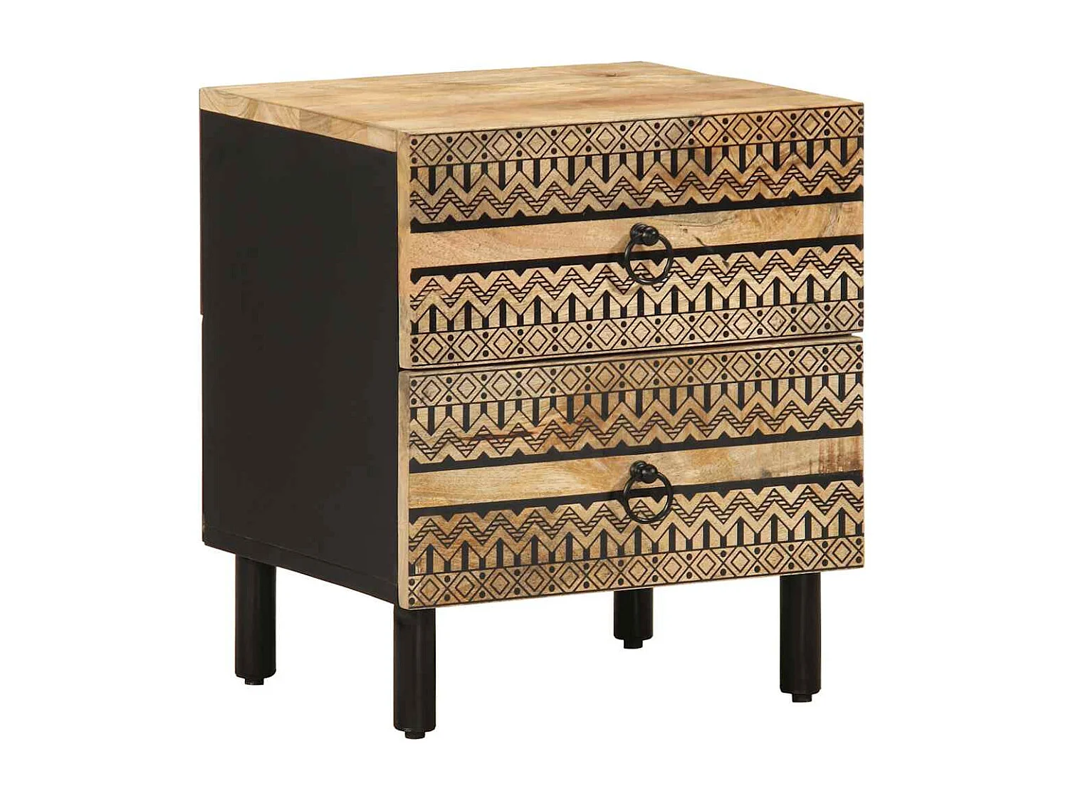 Nachttisch-Beistelltisch Schwarz 40x33,5x46 cm Raues Mangoholz SHL43252