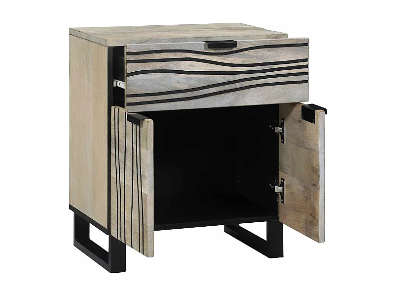 Mesa de Cabeceira | Criado-mudo Moderno com gaveta Branco e preto 50x33x60 cm