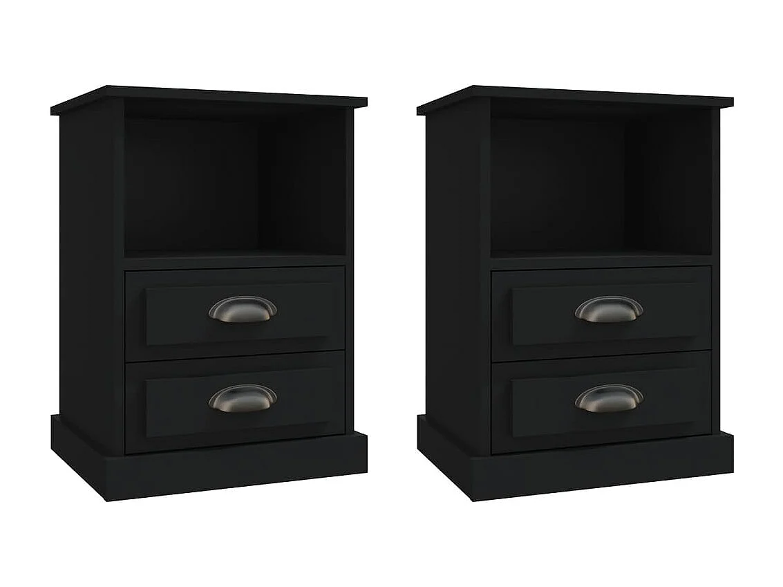 Nachttisch 2er Set-Beistelltisch-Nachttischkommode Schwarz 43x36x60 cm SHL79574