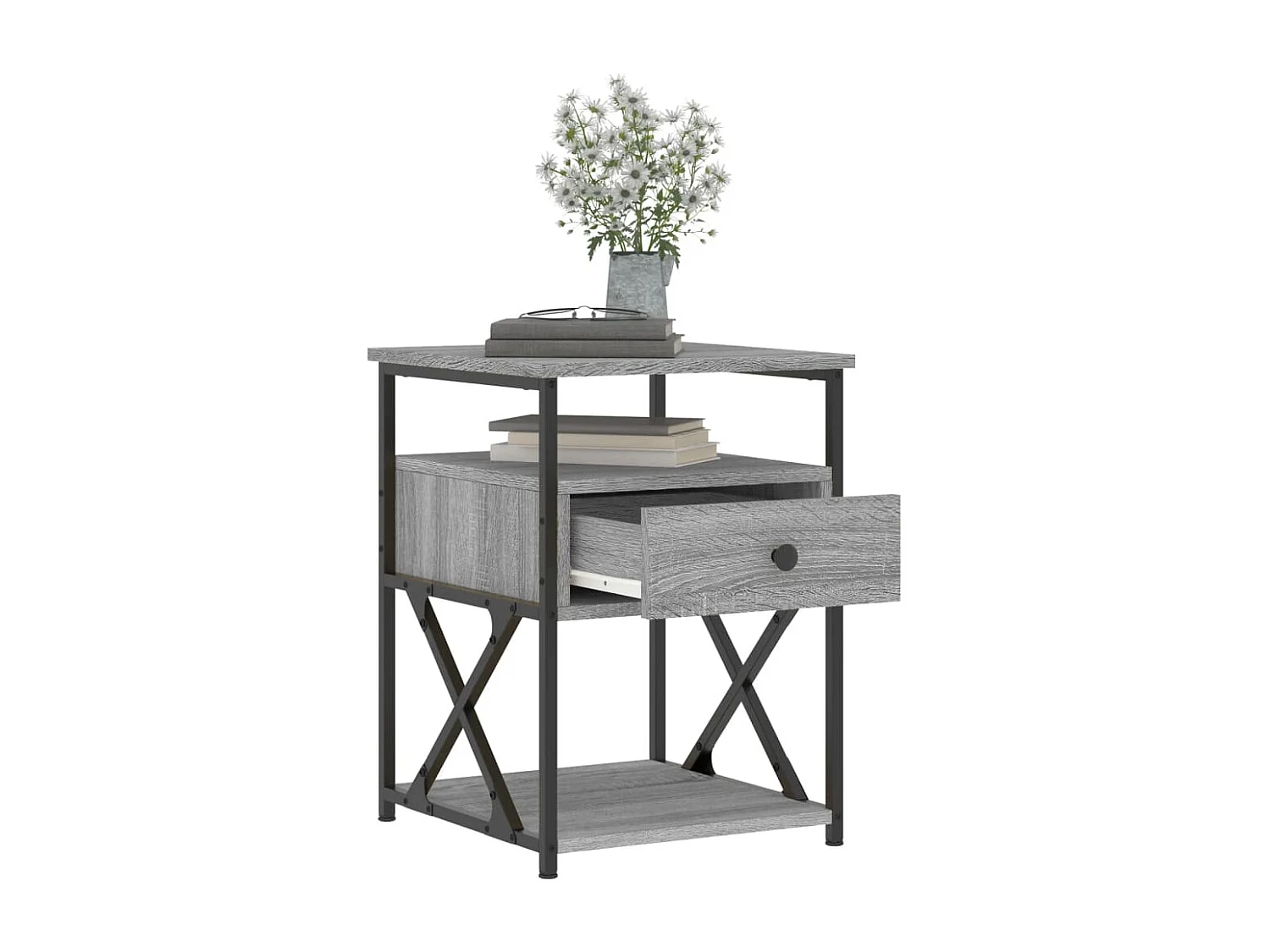 Nachttisch 2er Set-Beistelltisch-Nachttischkommode Grau Sonoma 40x42x55 cm Holzwerkstoff SHL56865