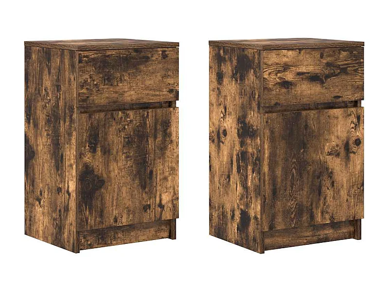 Lot de 2 Tables de chevet chêne fumé 39x35x65 cm bois d'ingénierie