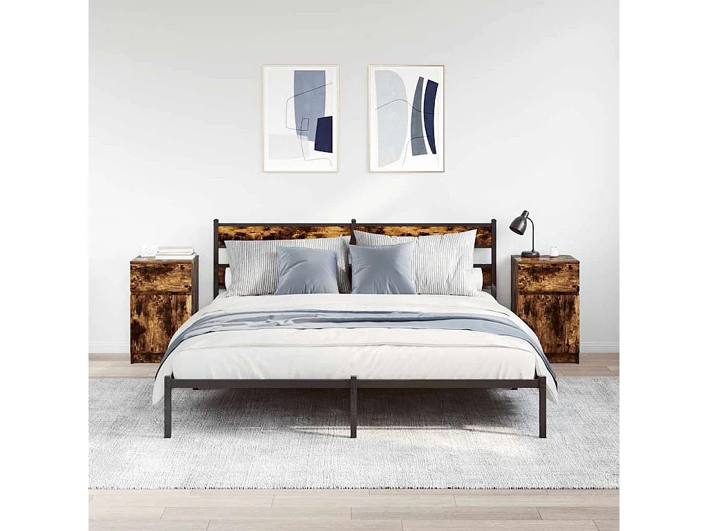 Nachttisch 2er Set-Beistelltisch-Nachttischkommode Räuchereiche 39x35x65 cm Holzwerkstoff SHL89141