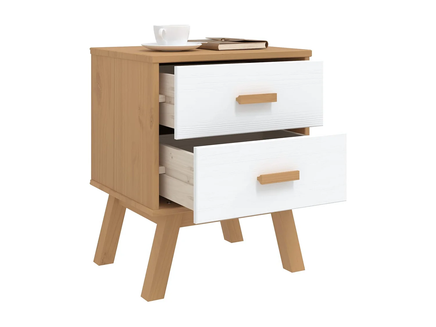 Nachttisch-Beistelltisch OLDEN Weiß und Braun Massivholz Kiefer SHL95631