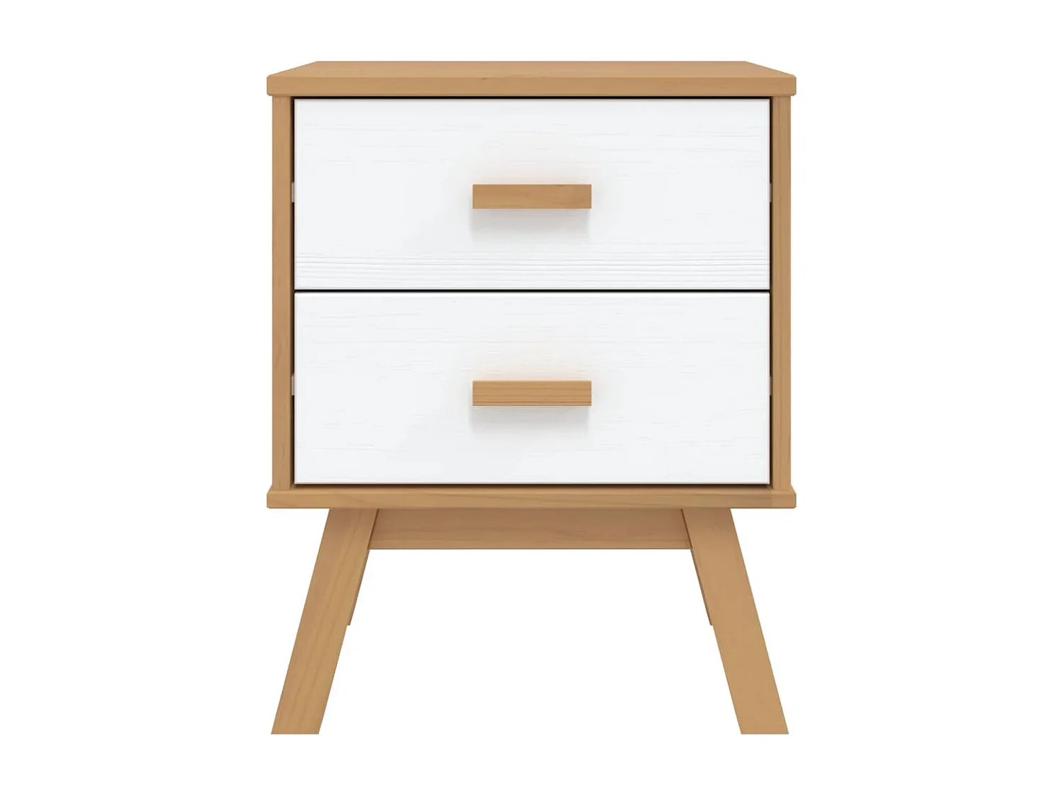 Nachttisch-Beistelltisch OLDEN Weiß und Braun Massivholz Kiefer SHL95631