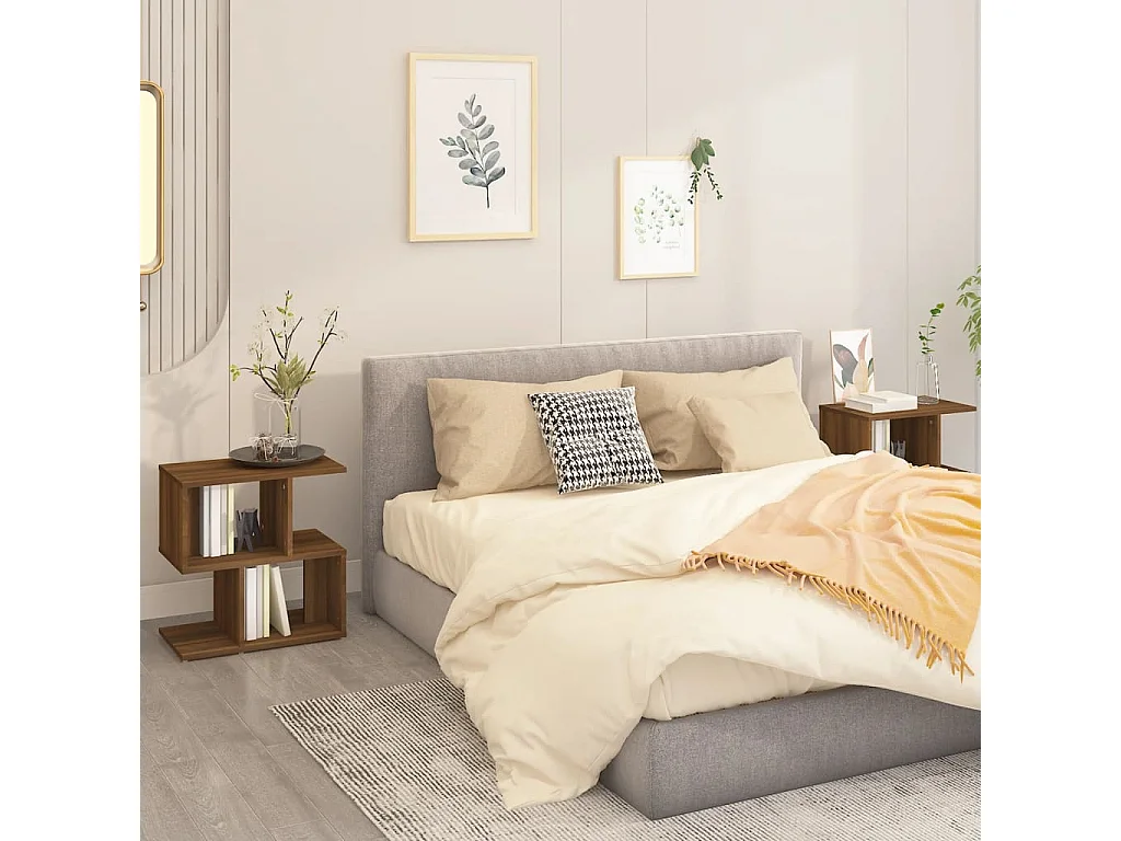 Nachttisch 2er Set-Beistelltisch Braun Eichen-Optik 50x30x51,5cm Holzwerkstoff SHL79295