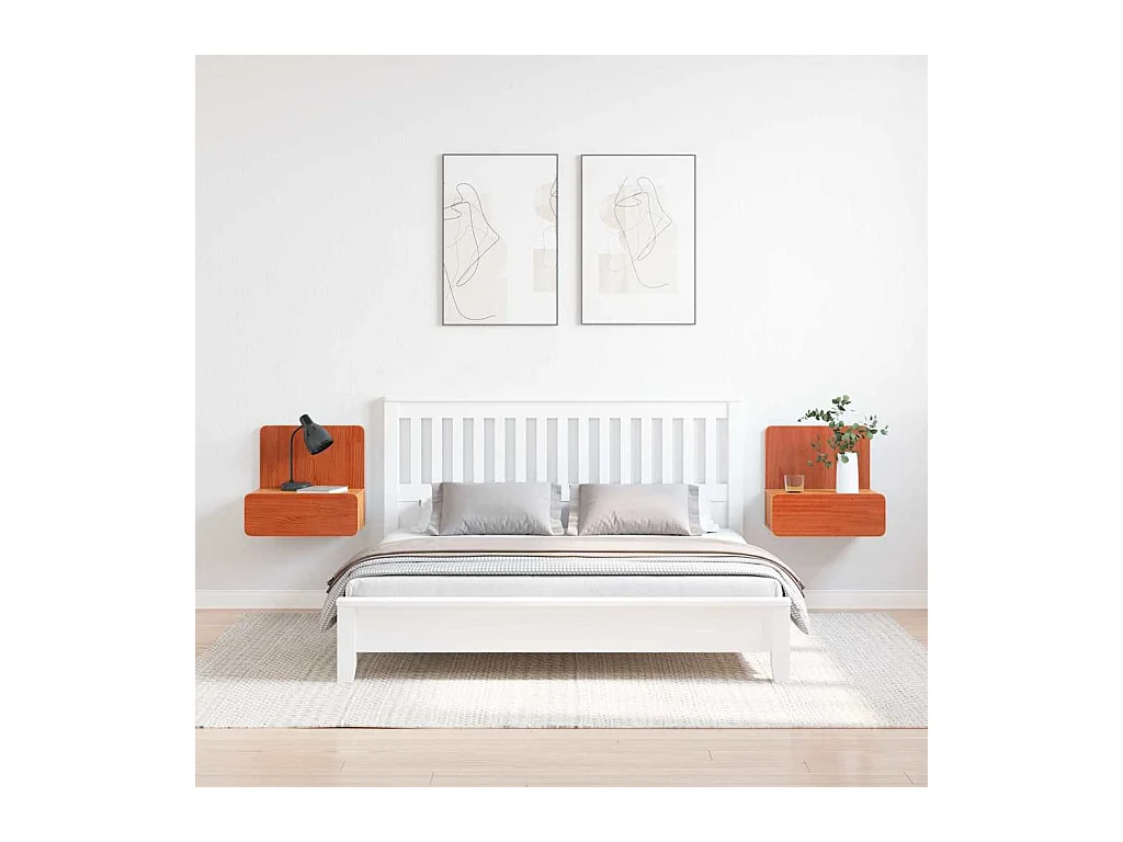 Mesa de Noche | Mesa auxiliar con cajón 2 uds. Marrón cera 44x32.5x40 cm