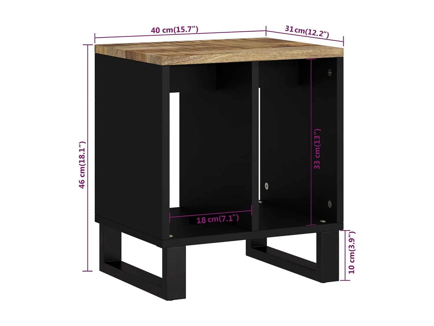 Table de chevet-Table d'appoint 40x31x46 cm Bois de manguier et d'ingénierie