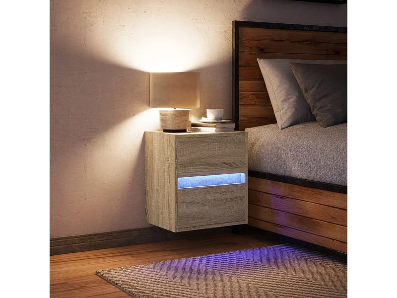 Table de chevet suspendue avec Éclairage LED chêne sonoma