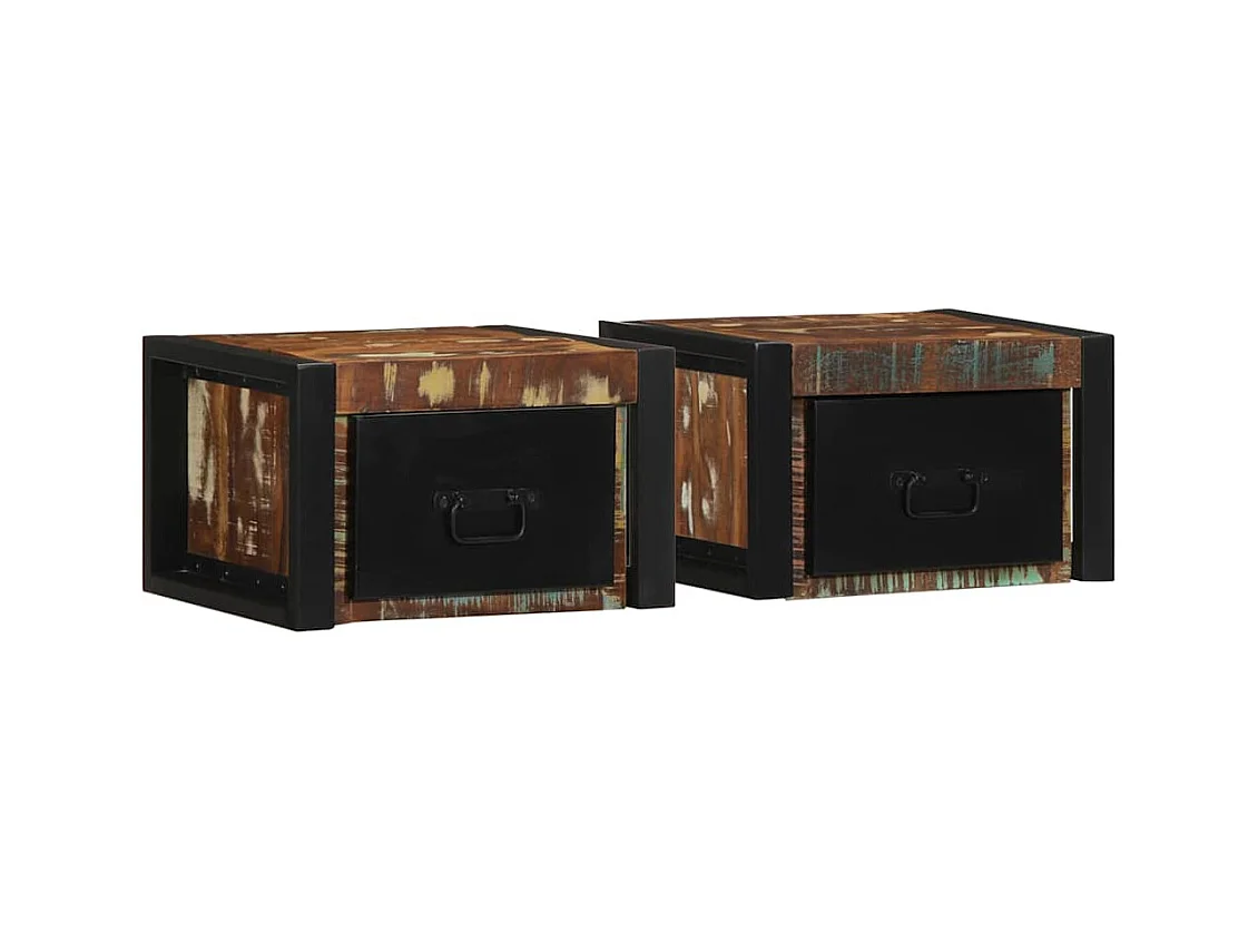 Mesillas de noche | Mesita de noche multicolor 2 uds 40x35x25 cm madera reciclada