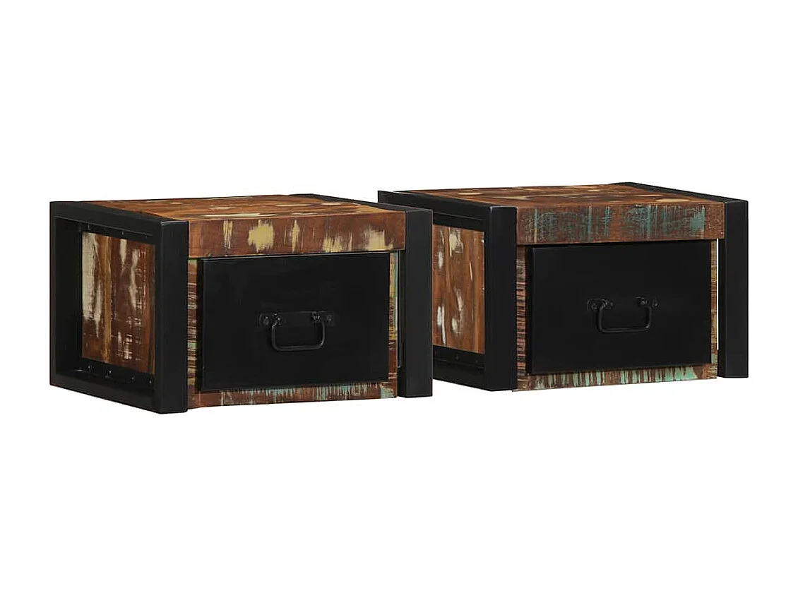 Nachttisch 2er Set-Beistelltisch-Nachttischkommode Mehrfarbig 40x35x25 cm Altholz Massivholz SHL11007