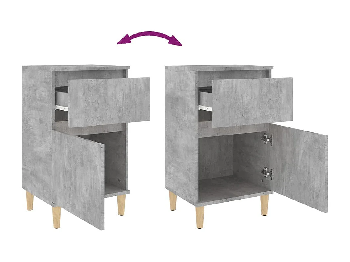 Tables de chevet lot de 2 avec tiroirs gris béton 40x35x70 cm