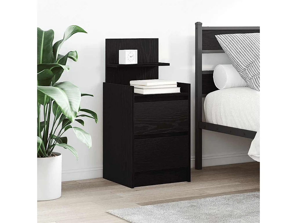 Nachttisch-Beistelltisch mit 2 Schubladen Schwarz 38x34x80 cm SHL29218