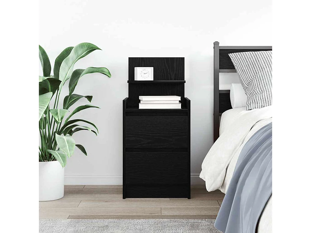 Nachttisch-Beistelltisch mit 2 Schubladen Schwarz 38x34x80 cm SHL29218