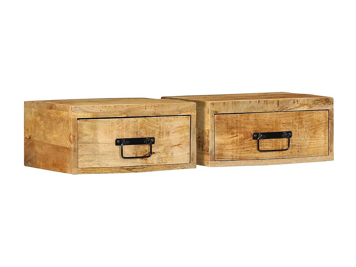 Mesitas de noche | Mesilla de noche de pared 2 uds madera maciza de mango rugosa