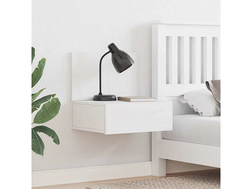 Mesa de Noche | Mesa auxiliar Blanco 42x32.5x40 cm Madera maciza de pino