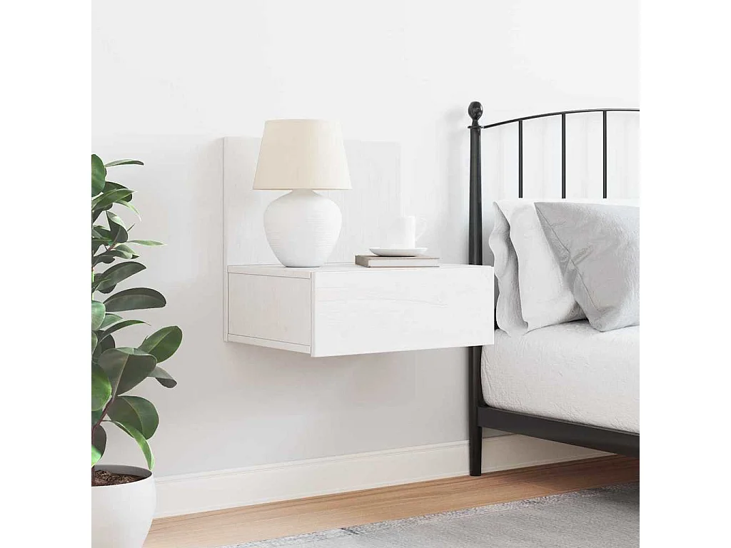 Mesa de Noche | Mesa auxiliar Blanco 42x32.5x40 cm Madera maciza de pino