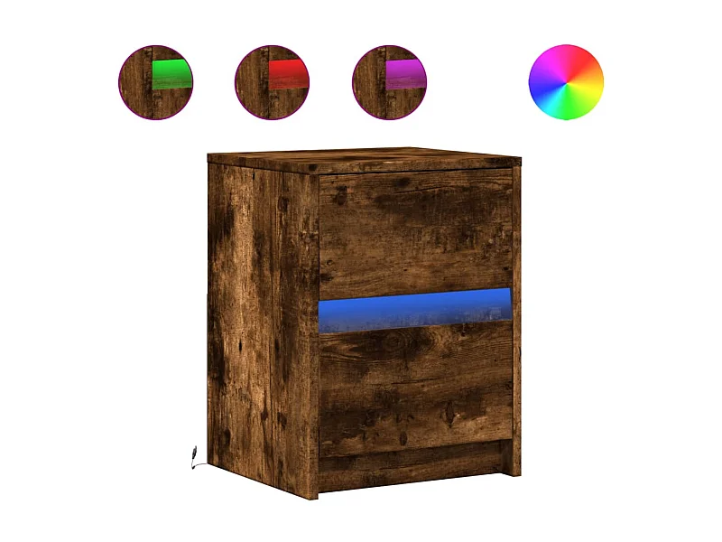 Mesita de noche | Mesilla de noche luces LED 2 uds madera ingeniería roble ahumado