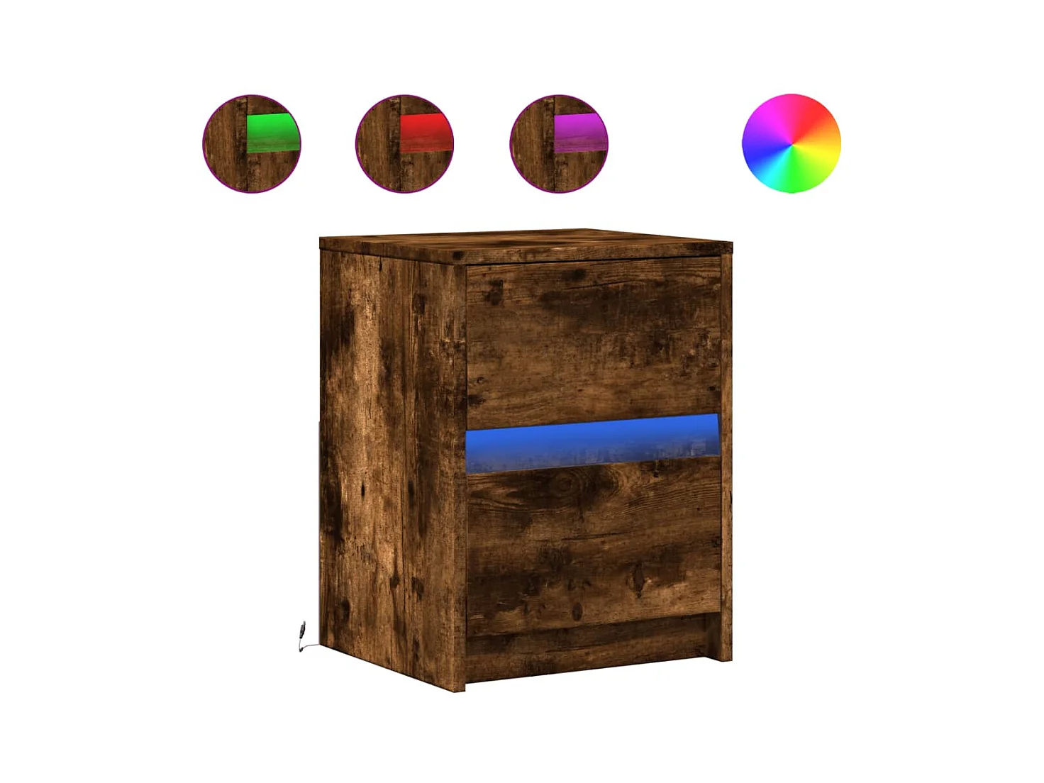 Mesita de noche | Mesilla de noche luces LED 2 uds madera ingeniería roble ahumado