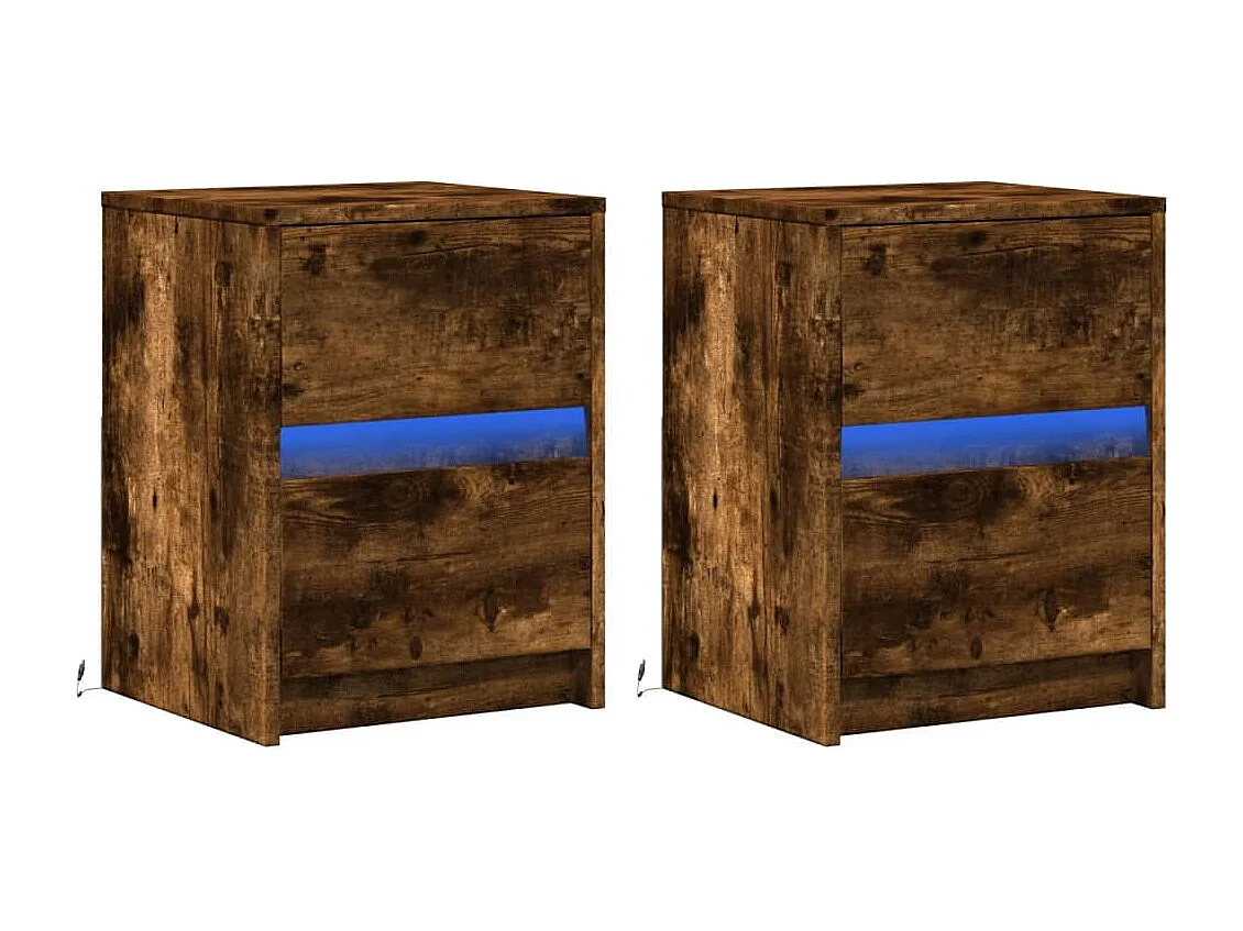 Nachttische mit LED-Leuchten 2er Set | Beistelltisch Räuchereiche Holzwerkstoff SHL22515