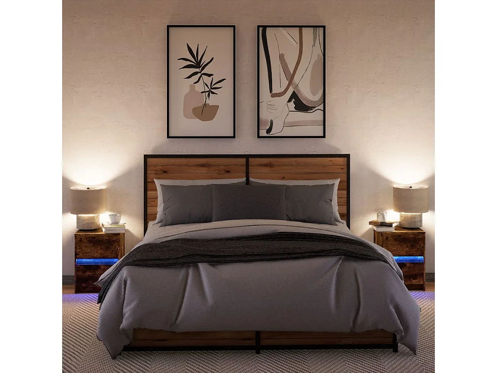 Nachttische mit LED-Leuchten 2er Set | Beistelltisch Räuchereiche Holzwerkstoff SHL22515