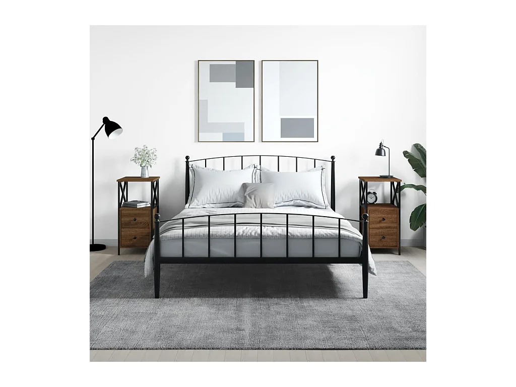 Mesita de noche | Mesilla de noche 2 uds. madera ingeniería marrón roble 34x35,5x70 cm