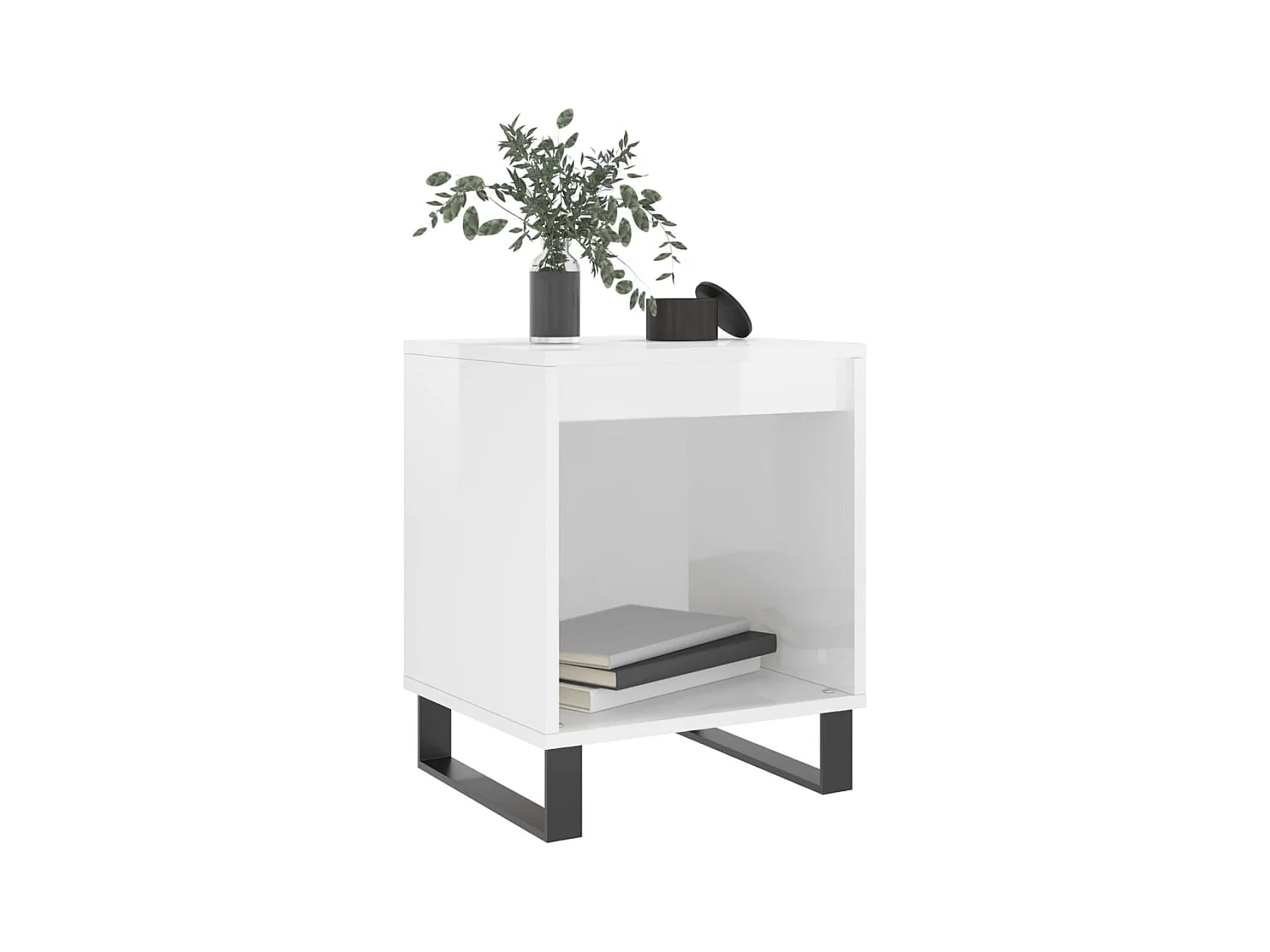 Pack de 2 Mesitas de noche | Mesilla de noche madera ingeniería blanco brillo 40x35x50 cm