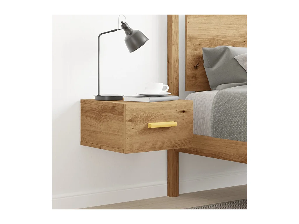 Mesita de noche | Mesilla de noche de pared color roble artisan 35x35x20 cm