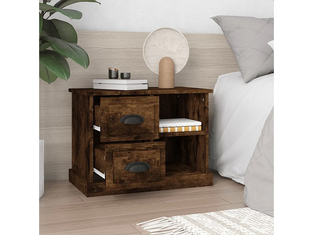 Nachttisch-Beistelltisch Räuchereiche 60x35,5x45 cm SHL97665