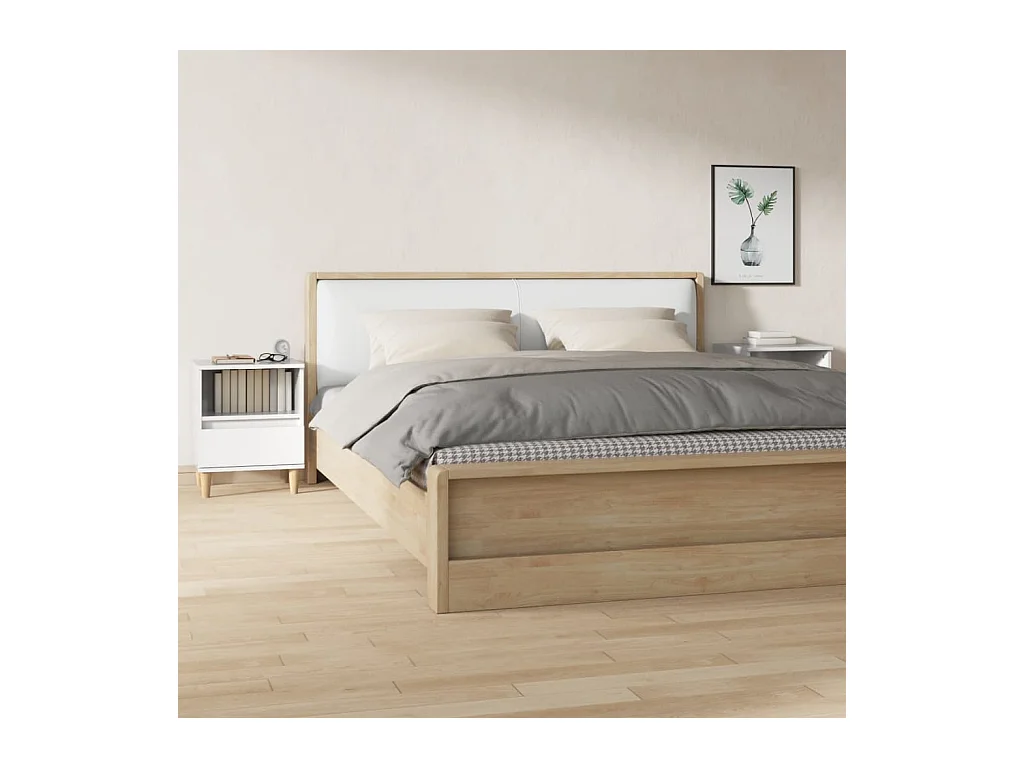 Tables de chevet lot de 2 avec compartiments ouverts Blanc brillant 40x35x50 cm