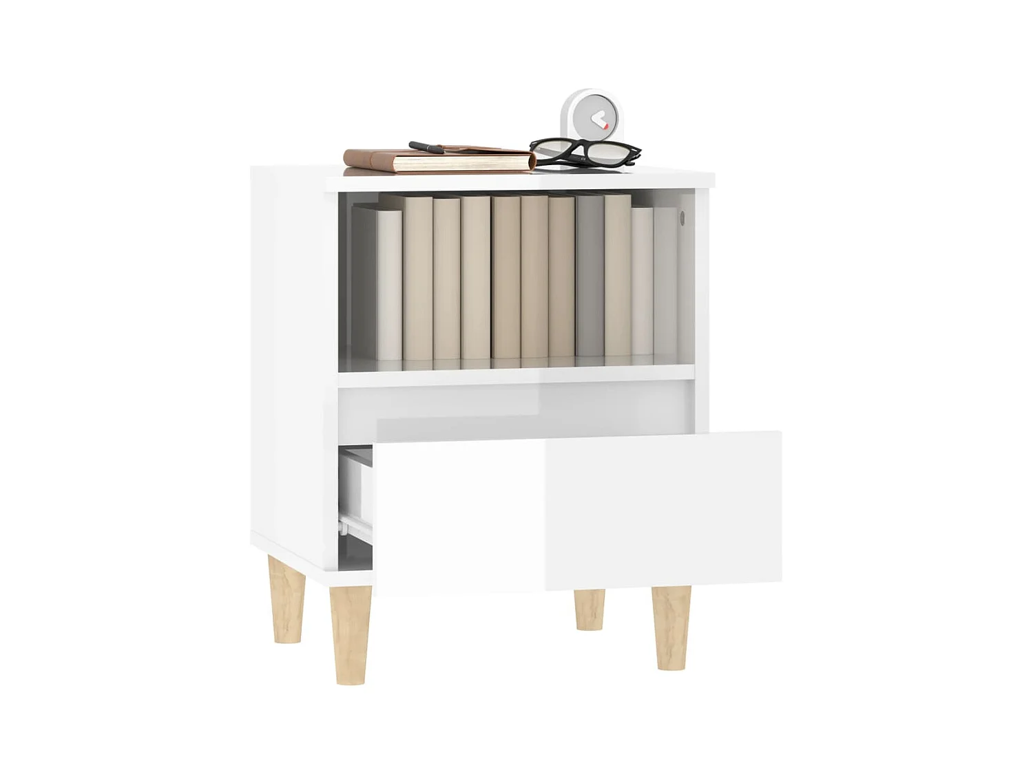 Tables de chevet lot de 2 avec compartiments ouverts Blanc brillant 40x35x50 cm