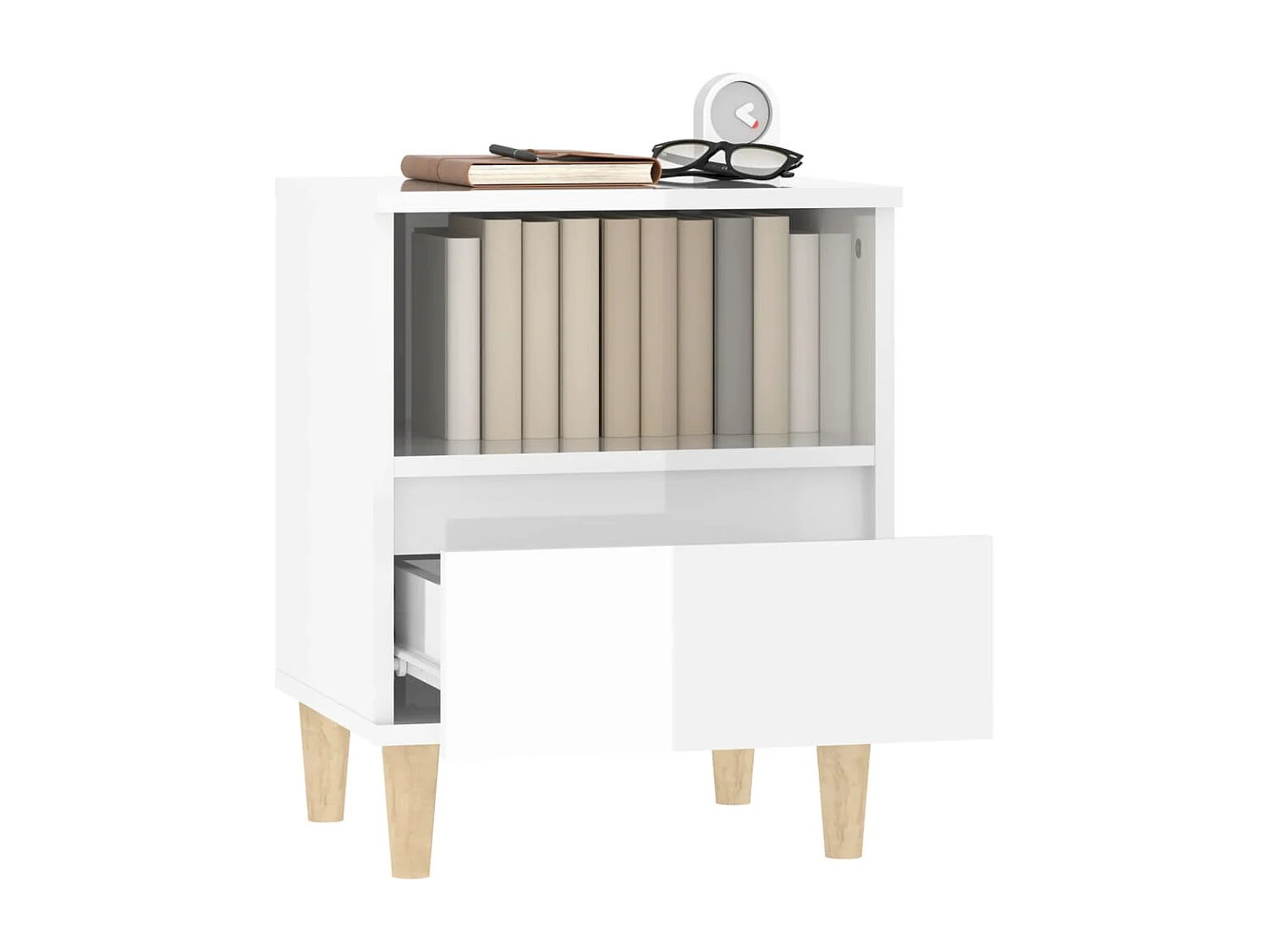 Nachttisch 2er Set-Beistelltisch-Nachttischkommode Hochglanz-Weiß 40x35x50 cm SHL28096