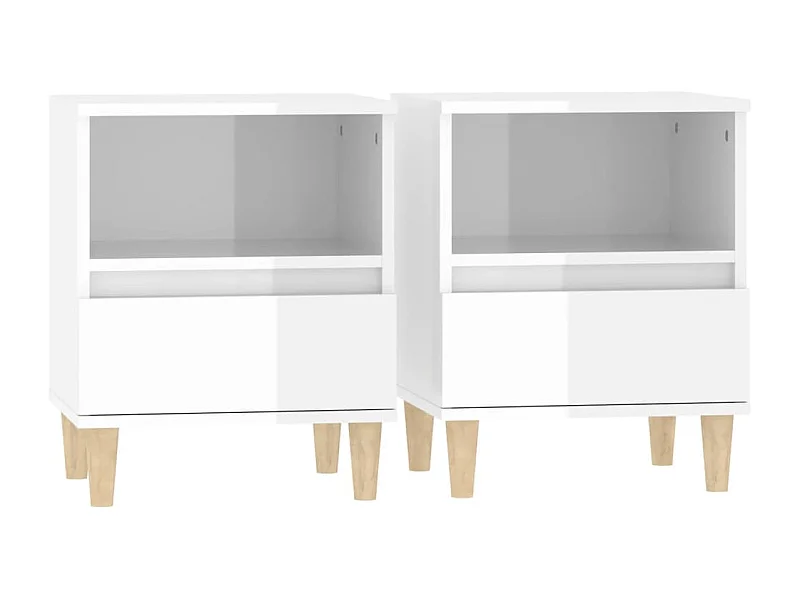 Tables de chevet lot de 2 avec compartiments ouverts Blanc brillant 40x35x50 cm