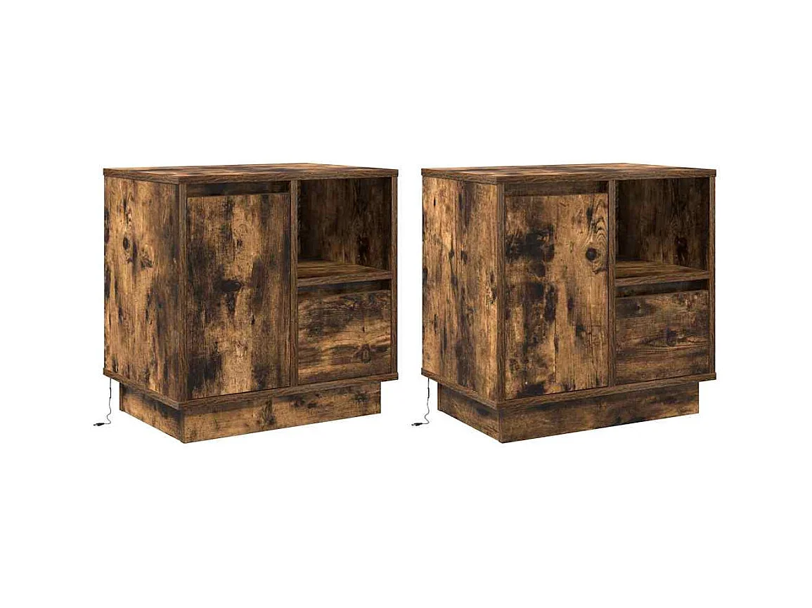 Mesa de Cabeceira Moderna 2 Peças Carvalho fumado 50x34.5x50 cm.