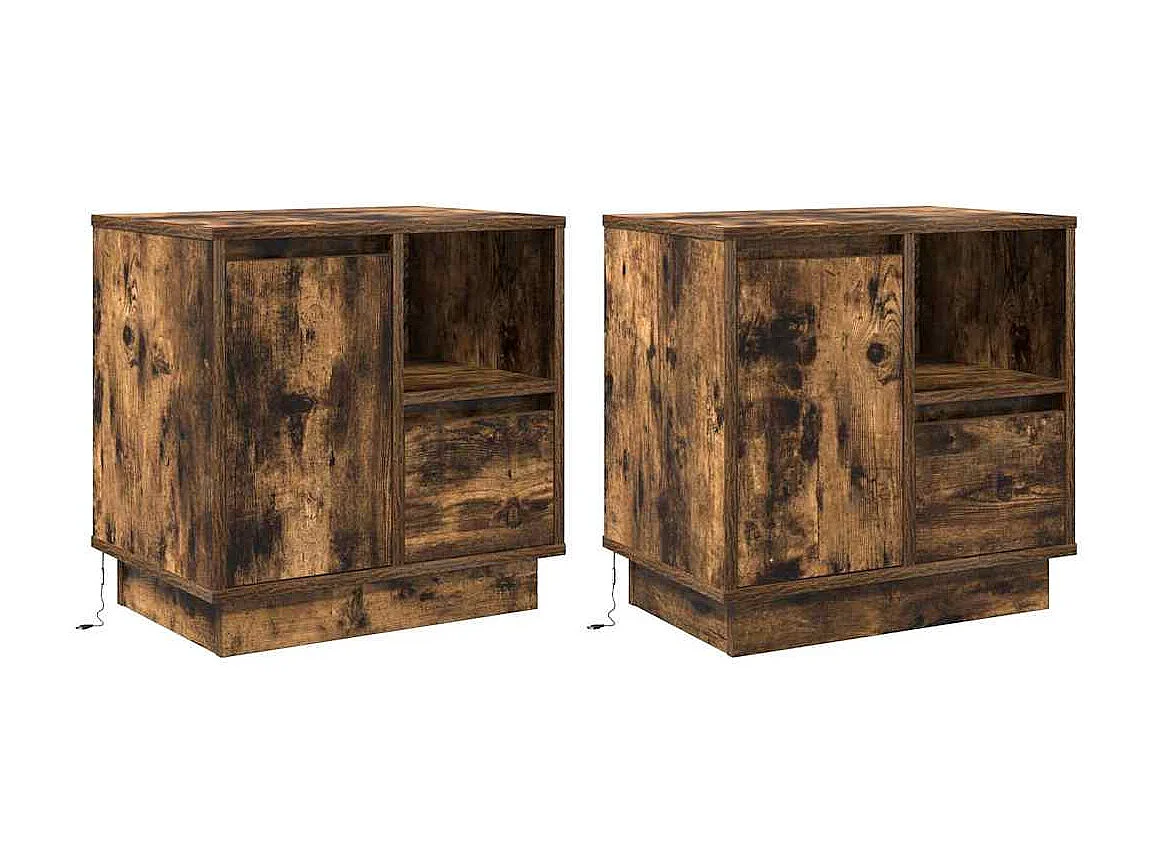 Mesa de Cabeceira Moderna 2 Peças Carvalho fumado 50x34.5x50 cm.