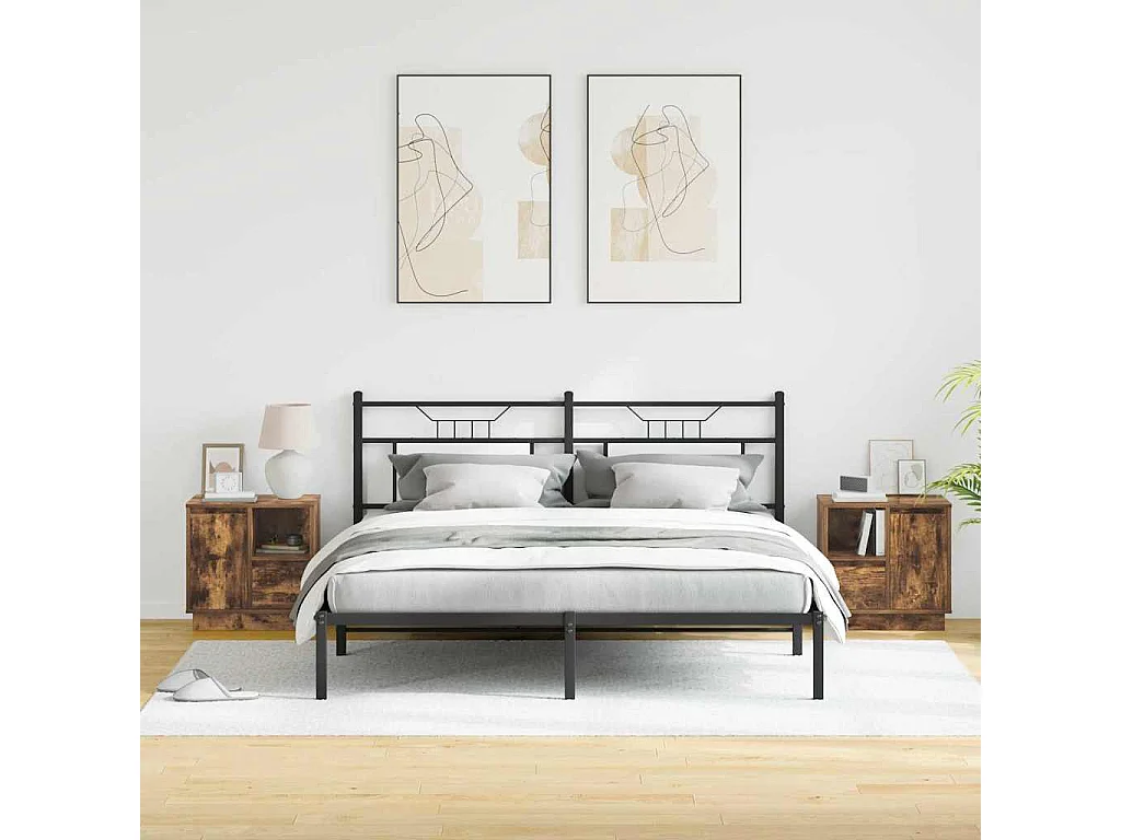 Lot de 2 Tables de chevet avec rangement Chêne fumé 50x34.5x50 cm.