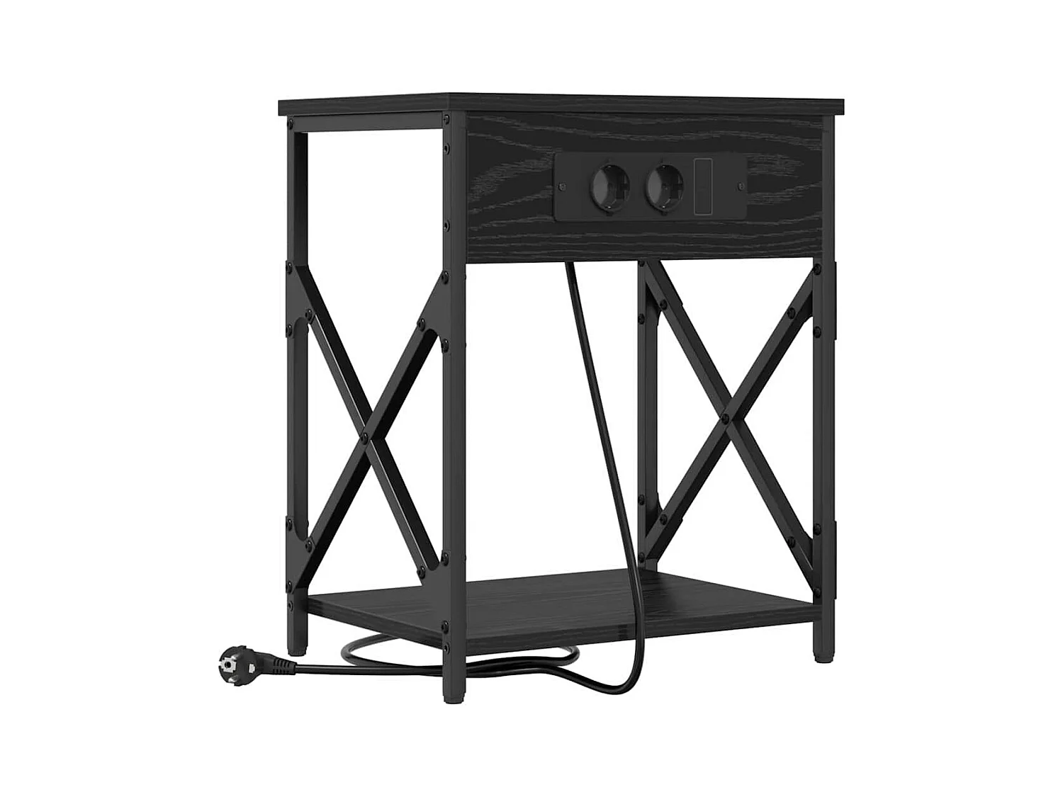 Mesita de Noche | Mesa auxiliar con Estación de Carga 2 uds. Roble negro