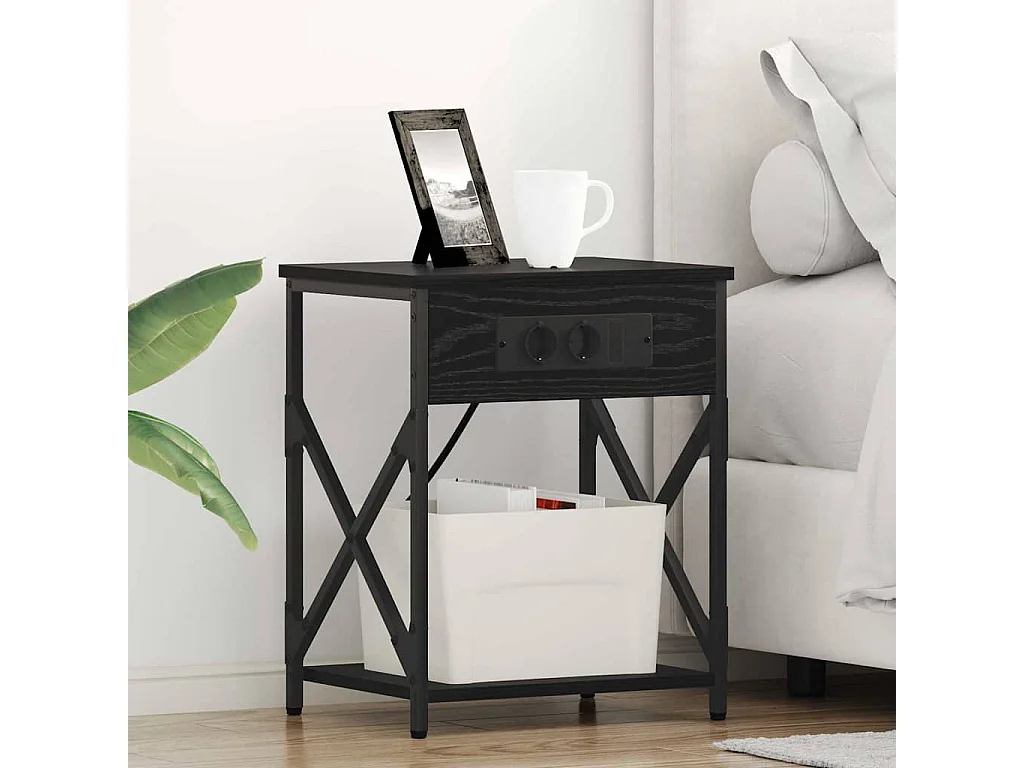 Lot de 2 Tables de chevet avec tiroir Chêne noir 41x31x51 cm