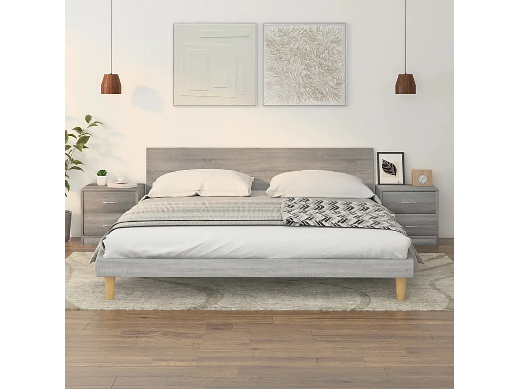 Nachttisch 2er Set-Beistelltisch-Nachttischkommode Grau Sonoma 40x30x40 cm Holzwerkstoff SHL35354