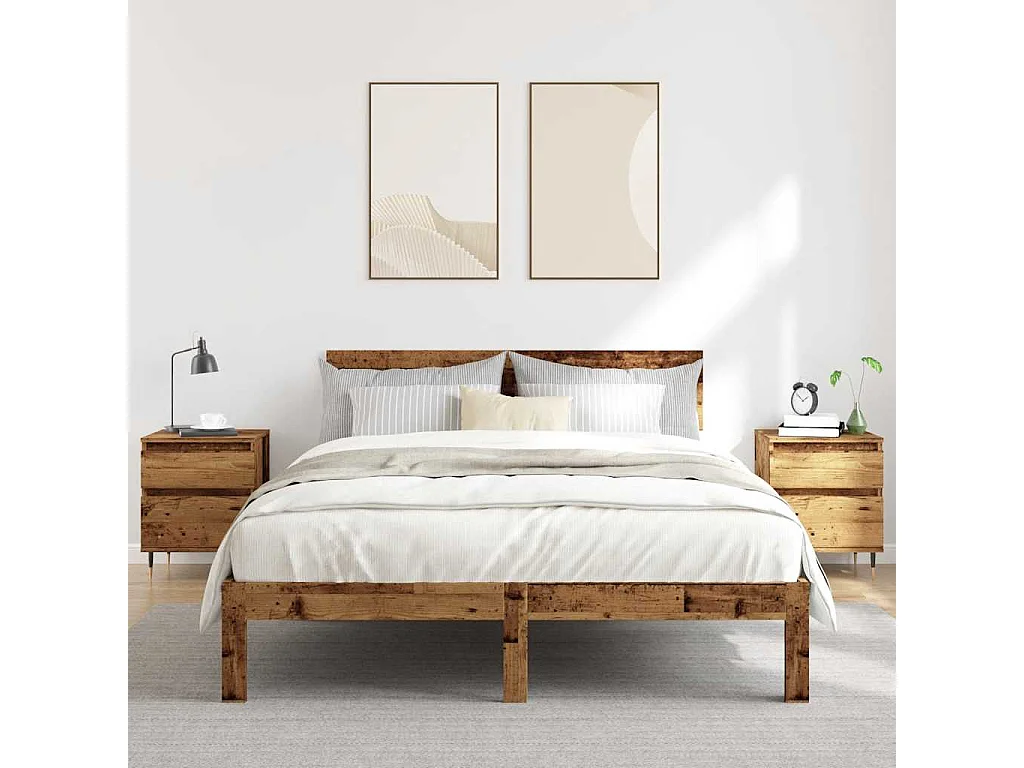 Nachttisch 2er Set-Beistelltisch-Nachttischkommode Altholz-Optik 40x35x50 cm Holzwerkstoff SHL391