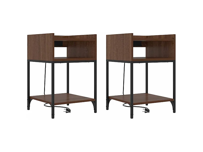 Mesa de Noche | Mesa auxiliar | Mesita de noche con estante 2 uds. Marrón roble 40x40x61 cm