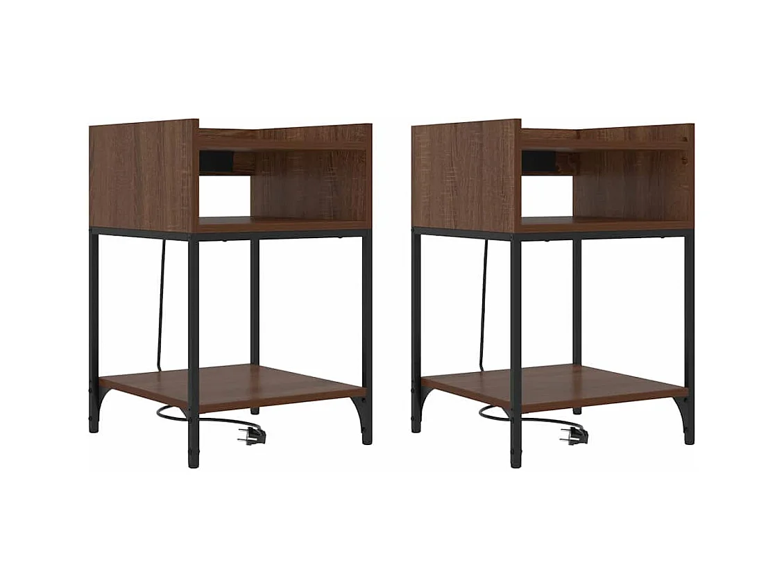 Mesa de Noche | Mesa auxiliar | Mesita de noche con estante 2 uds. Marrón roble 40x40x61 cm