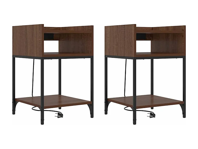 Nachttisch 2er Set-Beistelltisch mit Regal Braun Eichen-Optik 40 x 40 x 61 cm SHL23365